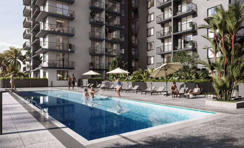 Pool courtyard at Urbania NoMi 125, luxury apartments in North Miami